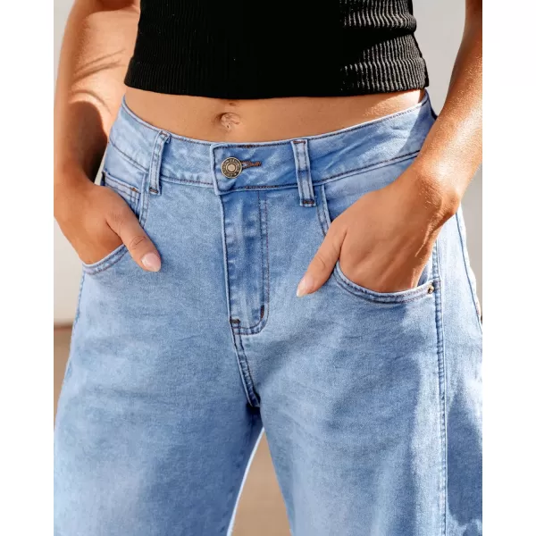 GRAPENT Barrel Jeans for Women Trendy High Waisted Wide Leg Baggy Cropped Relax Fit Stretch Denim Trouser Ankle PantsRoadnight Blue