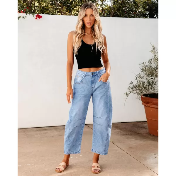GRAPENT Barrel Jeans for Women Trendy High Waisted Wide Leg Baggy Cropped Relax Fit Stretch Denim Trouser Ankle PantsRoadnight Blue
