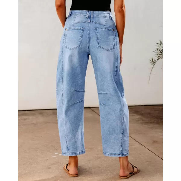 GRAPENT Barrel Jeans for Women Trendy High Waisted Wide Leg Baggy Cropped Relax Fit Stretch Denim Trouser Ankle PantsRoadnight Blue