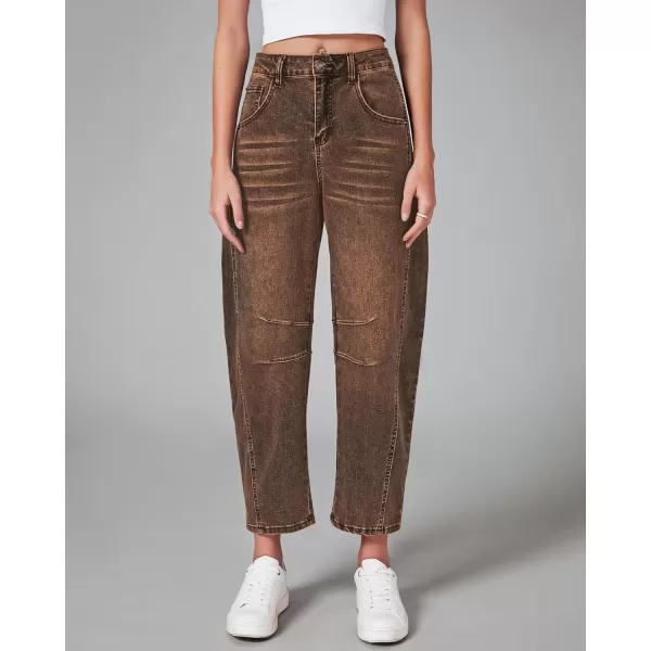 GRAPENT Barrel Jeans for Women Trendy High Waisted Wide Leg Baggy Cropped Relax Fit Stretch Denim Trouser Ankle PantsRoot Beer