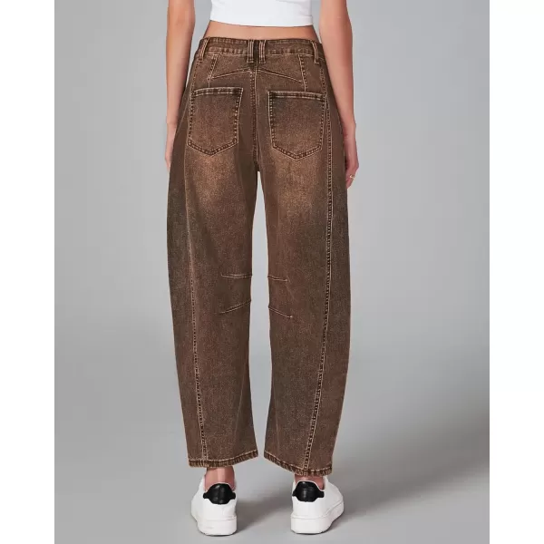 GRAPENT Barrel Jeans for Women Trendy High Waisted Wide Leg Baggy Cropped Relax Fit Stretch Denim Trouser Ankle PantsRoot Beer