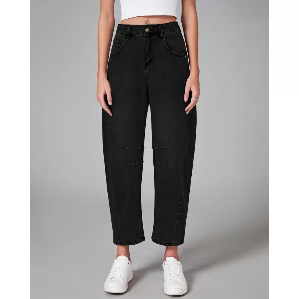 GRAPENT Barrel Jeans for Women Trendy High Waisted Wide Leg Baggy Cropped Relax Fit Stretch Denim Trouser Ankle PantsTrue Black