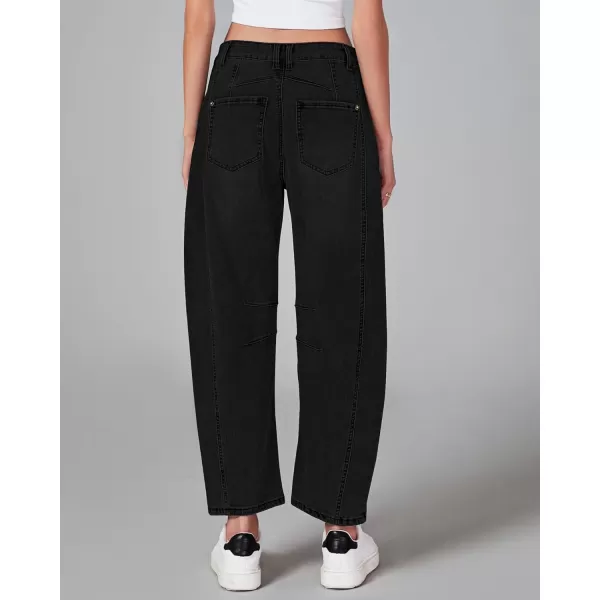 GRAPENT Barrel Jeans for Women Trendy High Waisted Wide Leg Baggy Cropped Relax Fit Stretch Denim Trouser Ankle PantsTrue Black