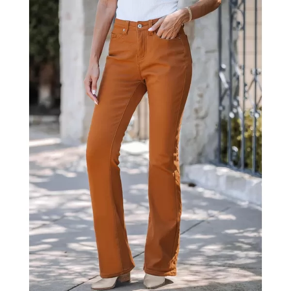 GRAPENT Bootcut Jeans for Women High Waist Stretchy Fleece Lined Pants Flare Jeans Denim Thermal Pants Winter ClothesApricot Orange