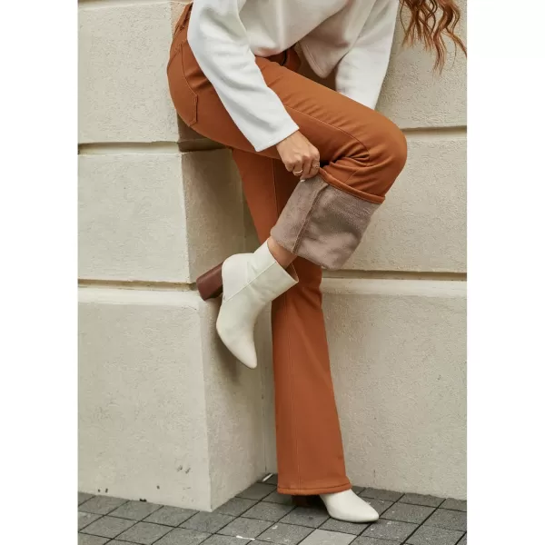 GRAPENT Bootcut Jeans for Women High Waist Stretchy Fleece Lined Pants Flare Jeans Denim Thermal Pants Winter ClothesApricot Orange
