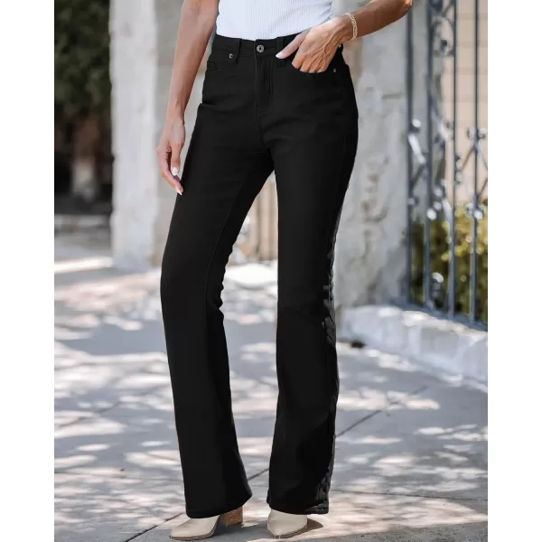 GRAPENT Bootcut Jeans for Women High Waist Stretchy Fleece Lined Pants Flare Jeans Denim Thermal Pants Winter ClothesBlack