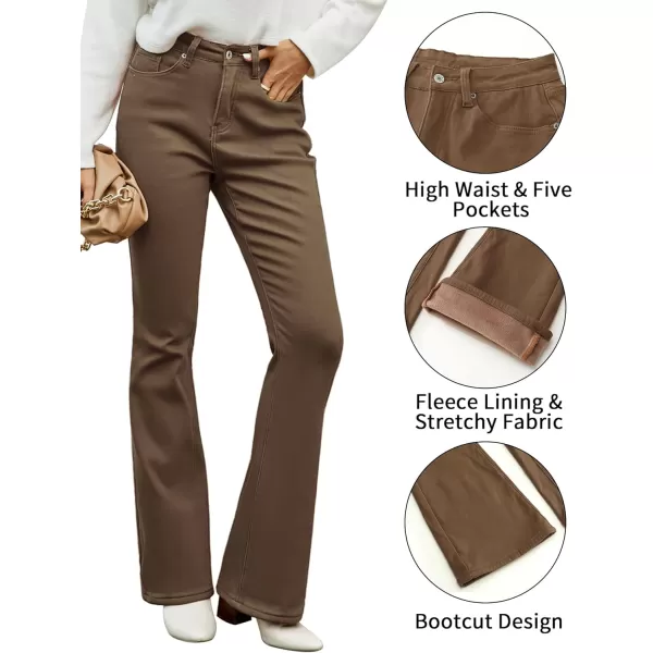 GRAPENT Bootcut Jeans for Women High Waist Stretchy Fleece Lined Pants Flare Jeans Denim Thermal Pants Winter ClothesBrown
