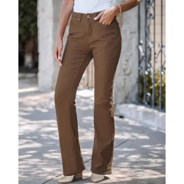 GRAPENT Bootcut Jeans for Women High Waist Stretchy Fleece Lined Pants Flare Jeans Denim Thermal Pants Winter ClothesBrown