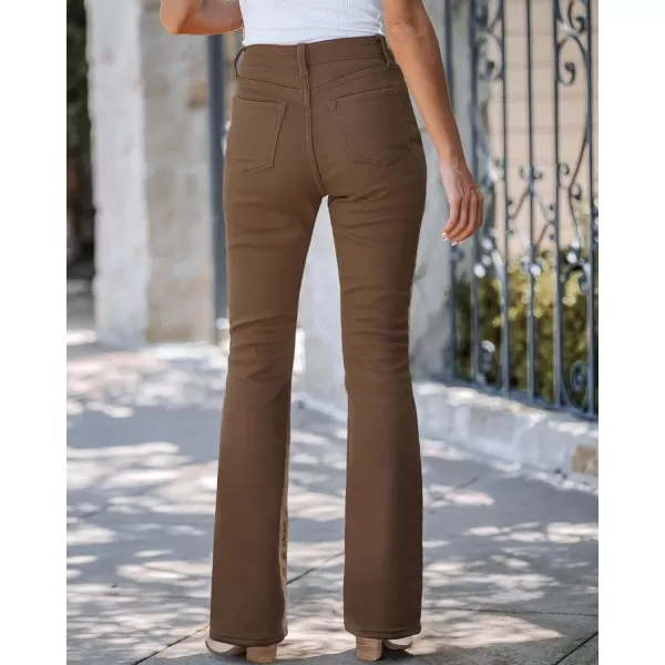 GRAPENT Bootcut Jeans for Women High Waist Stretchy Fleece Lined Pants Flare Jeans Denim Thermal Pants Winter ClothesBrown