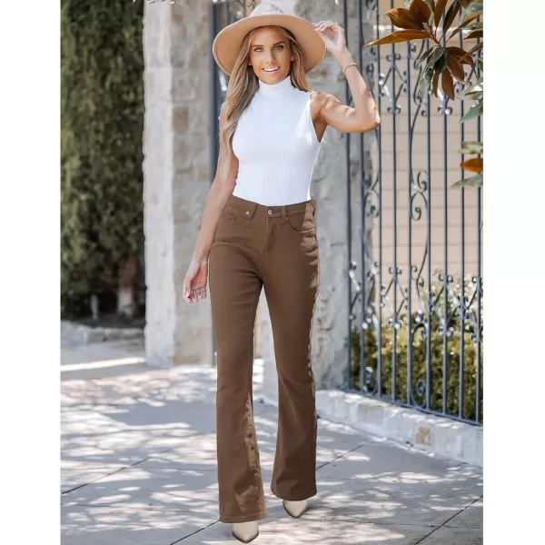 GRAPENT Bootcut Jeans for Women High Waist Stretchy Fleece Lined Pants Flare Jeans Denim Thermal Pants Winter ClothesBrown