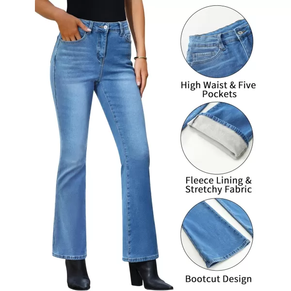 GRAPENT Bootcut Jeans for Women High Waist Stretchy Fleece Lined Pants Flare Jeans Denim Thermal Pants Winter ClothesClassic Blue