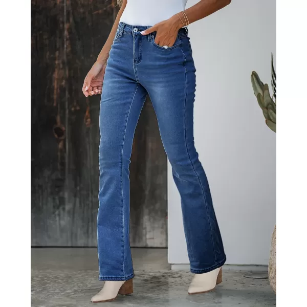 GRAPENT Bootcut Jeans for Women High Waist Stretchy Fleece Lined Pants Flare Jeans Denim Thermal Pants Winter ClothesDeep Blue