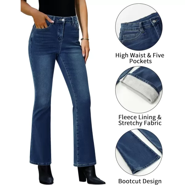 GRAPENT Bootcut Jeans for Women High Waist Stretchy Fleece Lined Pants Flare Jeans Denim Thermal Pants Winter ClothesDeep Blue