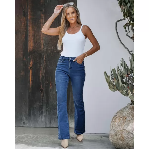 GRAPENT Bootcut Jeans for Women High Waist Stretchy Fleece Lined Pants Flare Jeans Denim Thermal Pants Winter ClothesDeep Blue