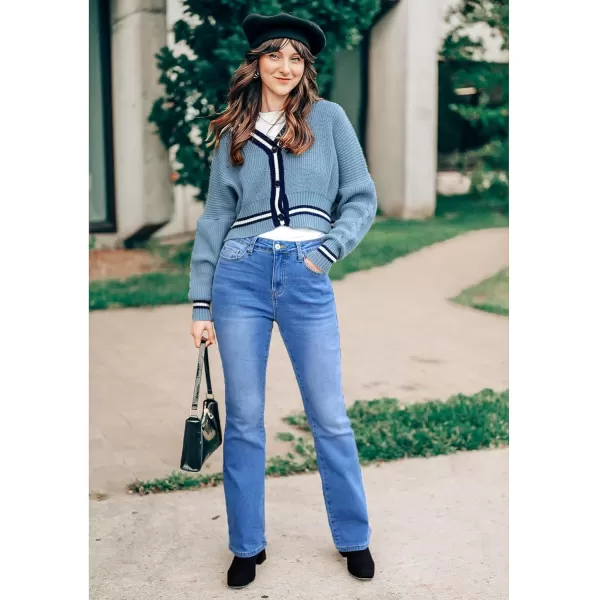 GRAPENT Bootcut Jeans for Women High Waist Stretchy Fleece Lined Pants Flare Jeans Denim Thermal Pants Winter ClothesMedium Blue