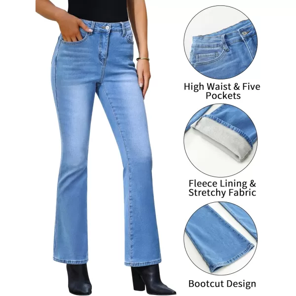GRAPENT Bootcut Jeans for Women High Waist Stretchy Fleece Lined Pants Flare Jeans Denim Thermal Pants Winter ClothesMedium Blue