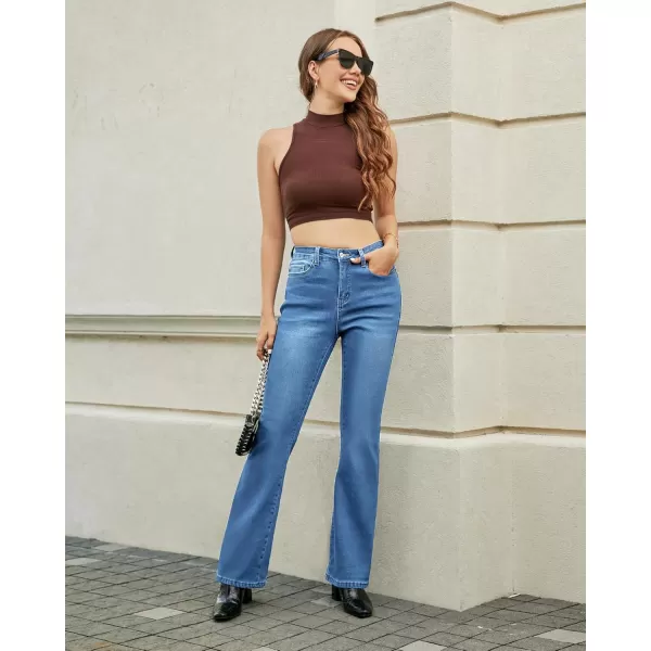 GRAPENT Bootcut Jeans for Women High Waist Stretchy Fleece Lined Pants Flare Jeans Denim Thermal Pants Winter ClothesMedium Blue