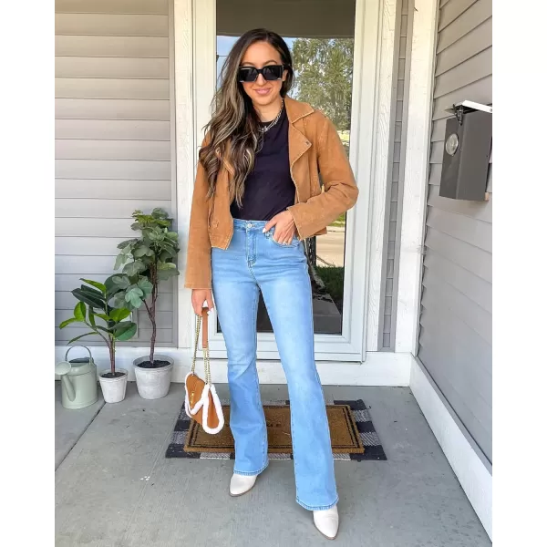 GRAPENT Bootcut Jeans for Women High Waist Stretchy Fleece Lined Pants Flare Jeans Denim Thermal Pants Winter ClothesPowder Blue