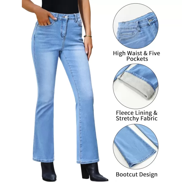 GRAPENT Bootcut Jeans for Women High Waist Stretchy Fleece Lined Pants Flare Jeans Denim Thermal Pants Winter ClothesPowder Blue