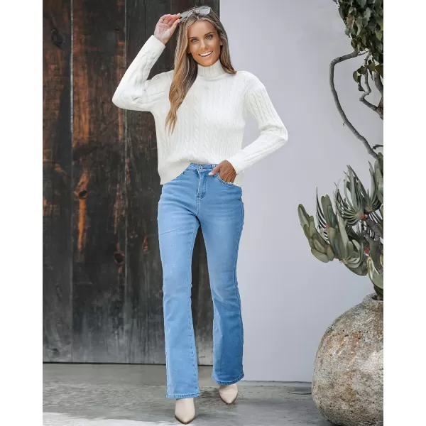 GRAPENT Bootcut Jeans for Women High Waist Stretchy Fleece Lined Pants Flare Jeans Denim Thermal Pants Winter ClothesPowder Blue