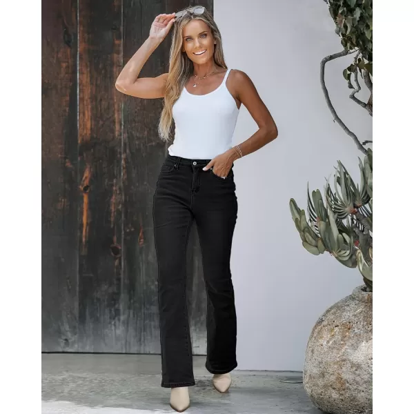GRAPENT Bootcut Jeans for Women High Waist Stretchy Fleece Lined Pants Flare Jeans Denim Thermal Pants Winter ClothesWashed Black