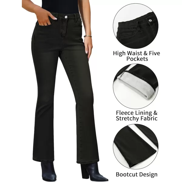 GRAPENT Bootcut Jeans for Women High Waist Stretchy Fleece Lined Pants Flare Jeans Denim Thermal Pants Winter ClothesWashed Black