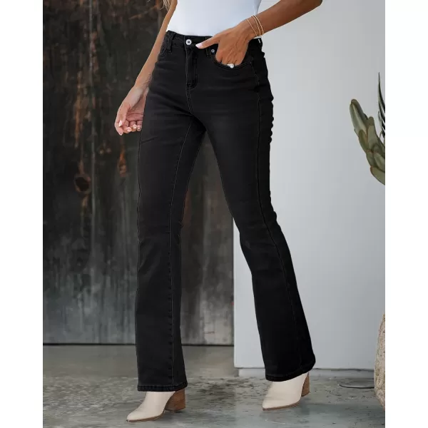 GRAPENT Bootcut Jeans for Women High Waist Stretchy Fleece Lined Pants Flare Jeans Denim Thermal Pants Winter ClothesWashed Black