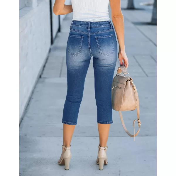 GRAPENT Capris Jeans for Women High Waisted Stretchy Ripped Skinny Denim Capri Pants Distressed Cropped Jeggings CasualClassic Blue