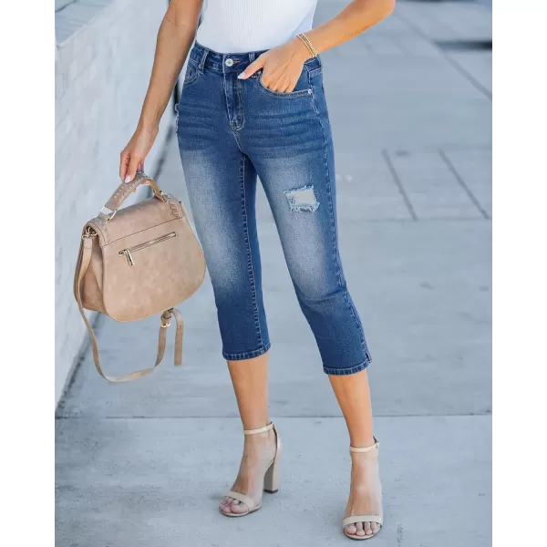 GRAPENT Capris Jeans for Women High Waisted Stretchy Ripped Skinny Denim Capri Pants Distressed Cropped Jeggings CasualClassic Blue