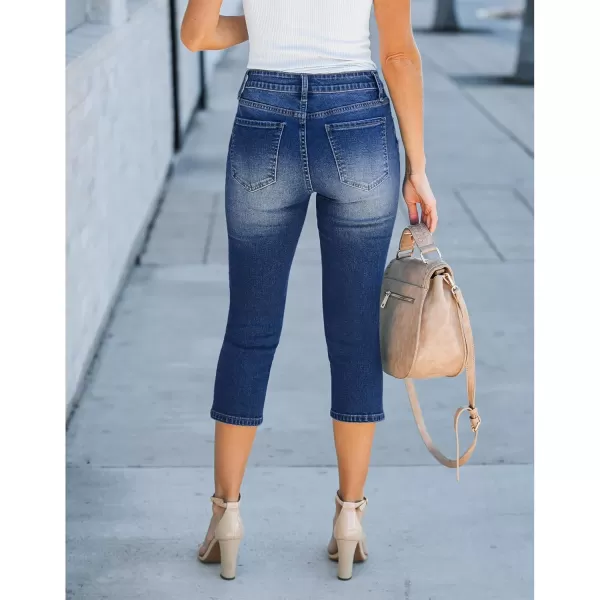 GRAPENT Capris Jeans for Women High Waisted Stretchy Ripped Skinny Denim Capri Pants Distressed Cropped Jeggings CasualDark Blue