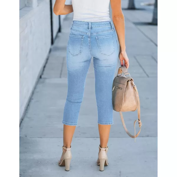 GRAPENT Capris Jeans for Women High Waisted Stretchy Ripped Skinny Denim Capri Pants Distressed Cropped Jeggings CasualLakeside Blue