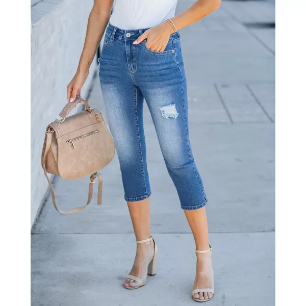 GRAPENT Capris Jeans for Women High Waisted Stretchy Ripped Skinny Denim Capri Pants Distressed Cropped Jeggings CasualMedium Blue