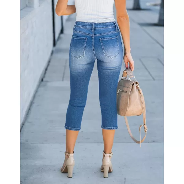 GRAPENT Capris Jeans for Women High Waisted Stretchy Ripped Skinny Denim Capri Pants Distressed Cropped Jeggings CasualMedium Blue