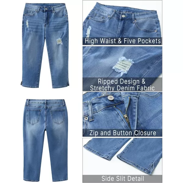 GRAPENT Capris Jeans for Women High Waisted Stretchy Ripped Skinny Denim Capri Pants Distressed Cropped Jeggings CasualMedium Blue