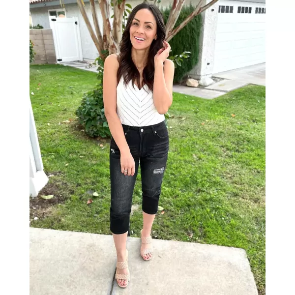 GRAPENT Capris Jeans for Women High Waisted Stretchy Ripped Skinny Denim Capri Pants Distressed Cropped Jeggings CasualWashed Black