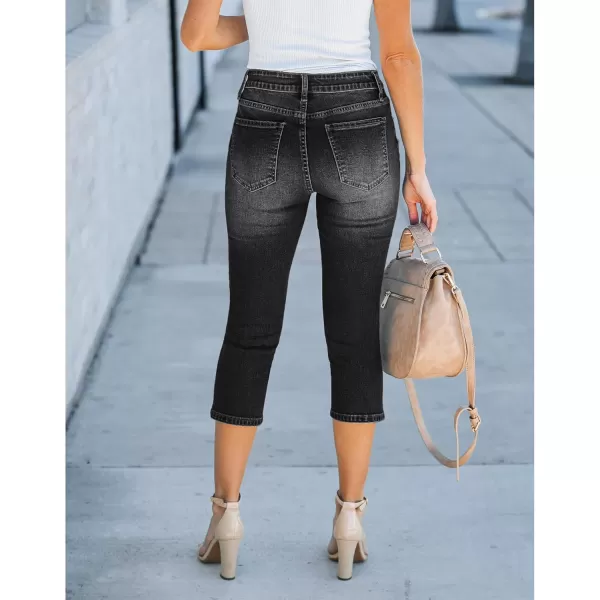 GRAPENT Capris Jeans for Women High Waisted Stretchy Ripped Skinny Denim Capri Pants Distressed Cropped Jeggings CasualWashed Black