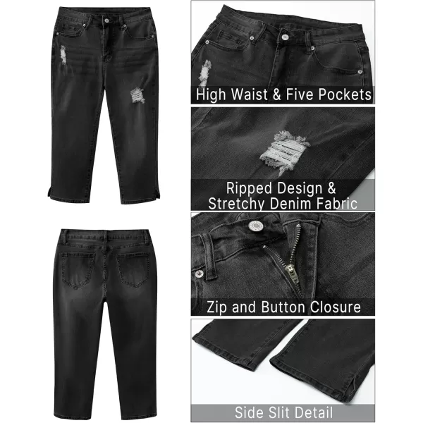 GRAPENT Capris Jeans for Women High Waisted Stretchy Ripped Skinny Denim Capri Pants Distressed Cropped Jeggings CasualWashed Black