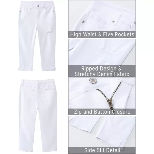 GRAPENT Capris Jeans for Women High Waisted Stretchy Ripped Skinny Denim Capri Pants Distressed Cropped Jeggings CasualWhite
