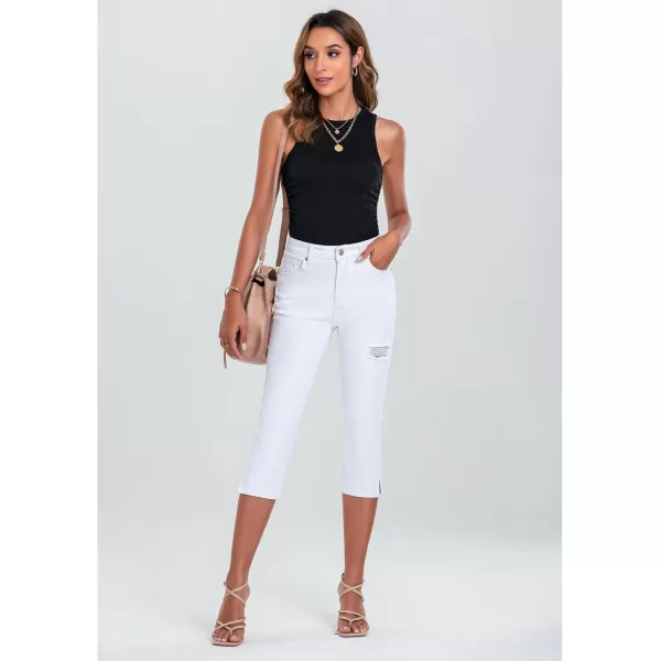 GRAPENT Capris Jeans for Women High Waisted Stretchy Ripped Skinny Denim Capri Pants Distressed Cropped Jeggings CasualWhite