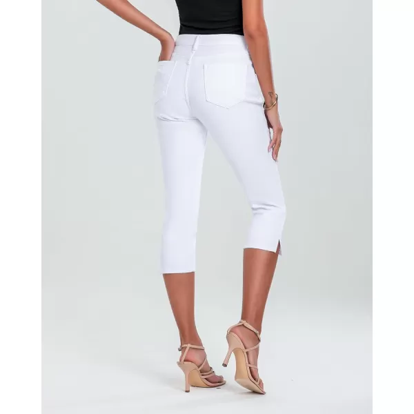GRAPENT Capris Jeans for Women High Waisted Stretchy Ripped Skinny Denim Capri Pants Distressed Cropped Jeggings CasualWhite