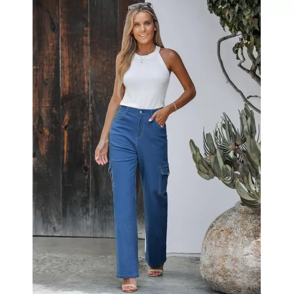 GRAPENT Cargo Jeans for Women Wide Leg Baggy High Waisted Jean Trousers Stretchy Denim Cargo Pants with Pockets Y2K