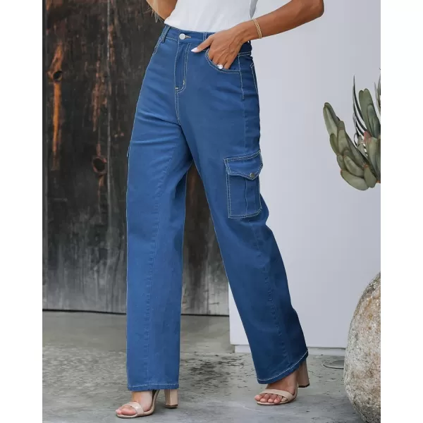 GRAPENT Cargo Jeans for Women Wide Leg Baggy High Waisted Jean Trousers Stretchy Denim Cargo Pants with Pockets Y2K