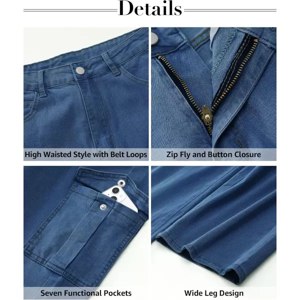GRAPENT Cargo Jeans for Women Wide Leg Baggy High Waisted Jean Trousers Stretchy Denim Cargo Pants with Pockets Y2K