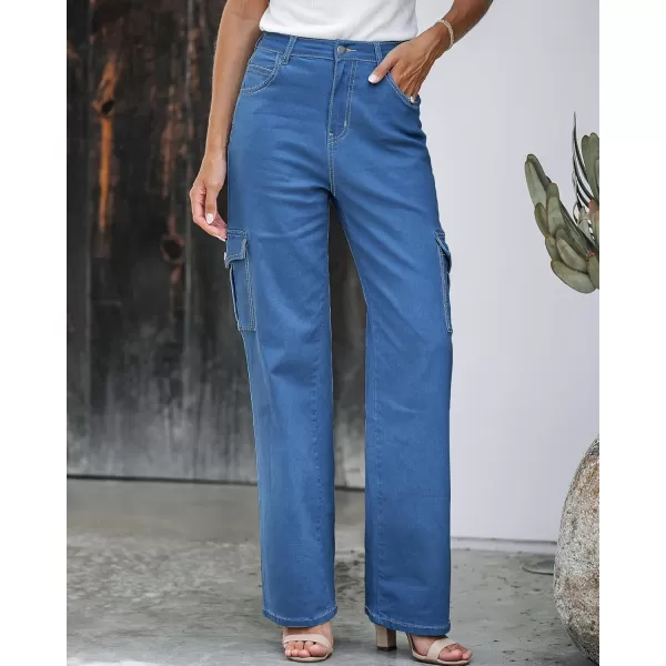 GRAPENT Cargo Jeans for Women Wide Leg Baggy High Waisted Jean Trousers Stretchy Denim Cargo Pants with Pockets Y2K