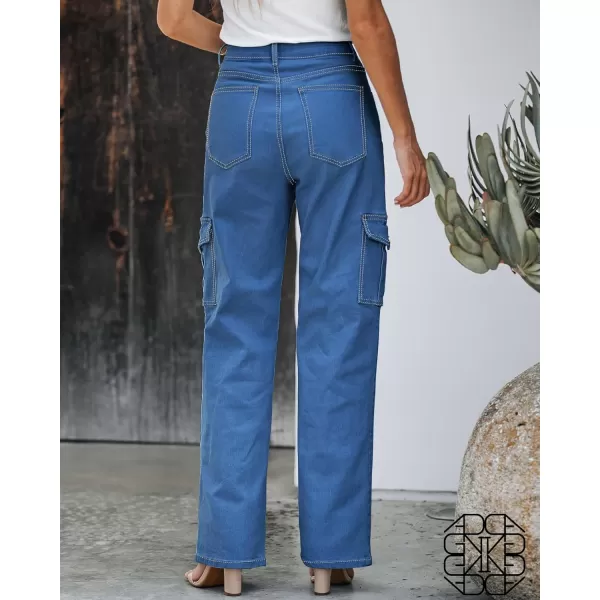 GRAPENT Cargo Jeans for Women Wide Leg Baggy High Waisted Jean Trousers Stretchy Denim Cargo Pants with Pockets Y2K