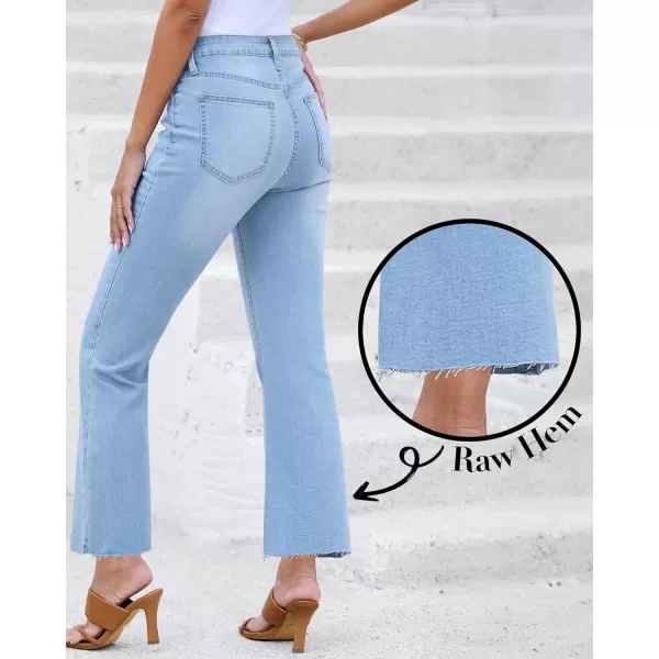 GRAPENT Flare Jeans for Women High Waisted Trendy Cropped Jeans Stretchy Denim Pants Raw Hem Ankle Trouser Jeans PocketsAiry Blue