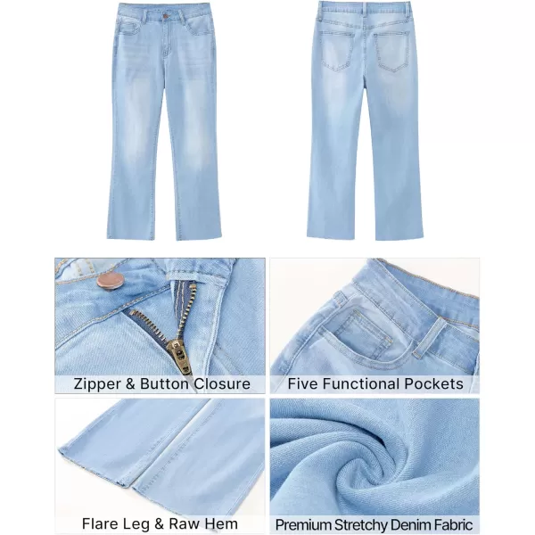 GRAPENT Flare Jeans for Women High Waisted Trendy Cropped Jeans Stretchy Denim Pants Raw Hem Ankle Trouser Jeans PocketsAiry Blue