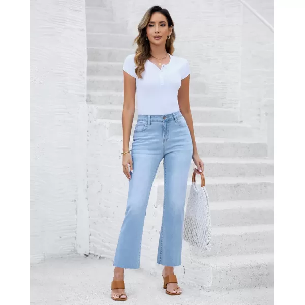 GRAPENT Flare Jeans for Women High Waisted Trendy Cropped Jeans Stretchy Denim Pants Raw Hem Ankle Trouser Jeans PocketsAiry Blue