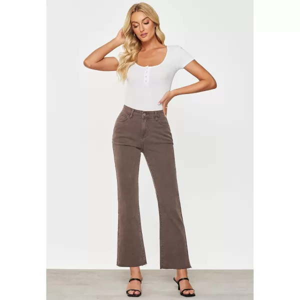 GRAPENT Flare Jeans for Women High Waisted Trendy Cropped Jeans Stretchy Denim Pants Raw Hem Ankle Trouser Jeans PocketsCinnamon Brown  Acid Wash