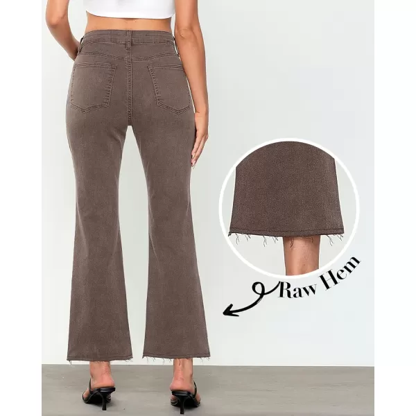 GRAPENT Flare Jeans for Women High Waisted Trendy Cropped Jeans Stretchy Denim Pants Raw Hem Ankle Trouser Jeans PocketsCinnamon Brown  Acid Wash